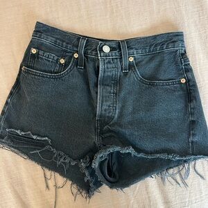 Levi's Dark Blue Frayed Jean Shorts